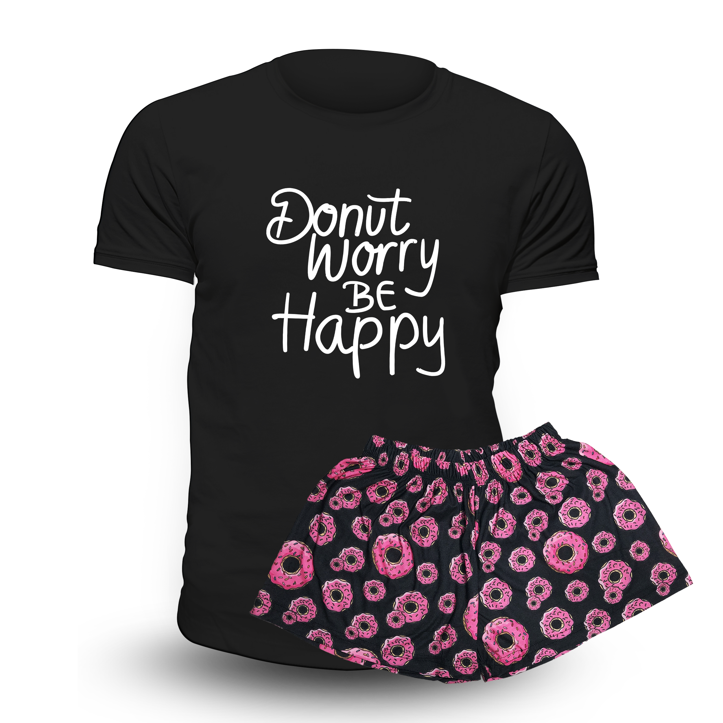 Pijama Corto Donas Remera Negra Unisex