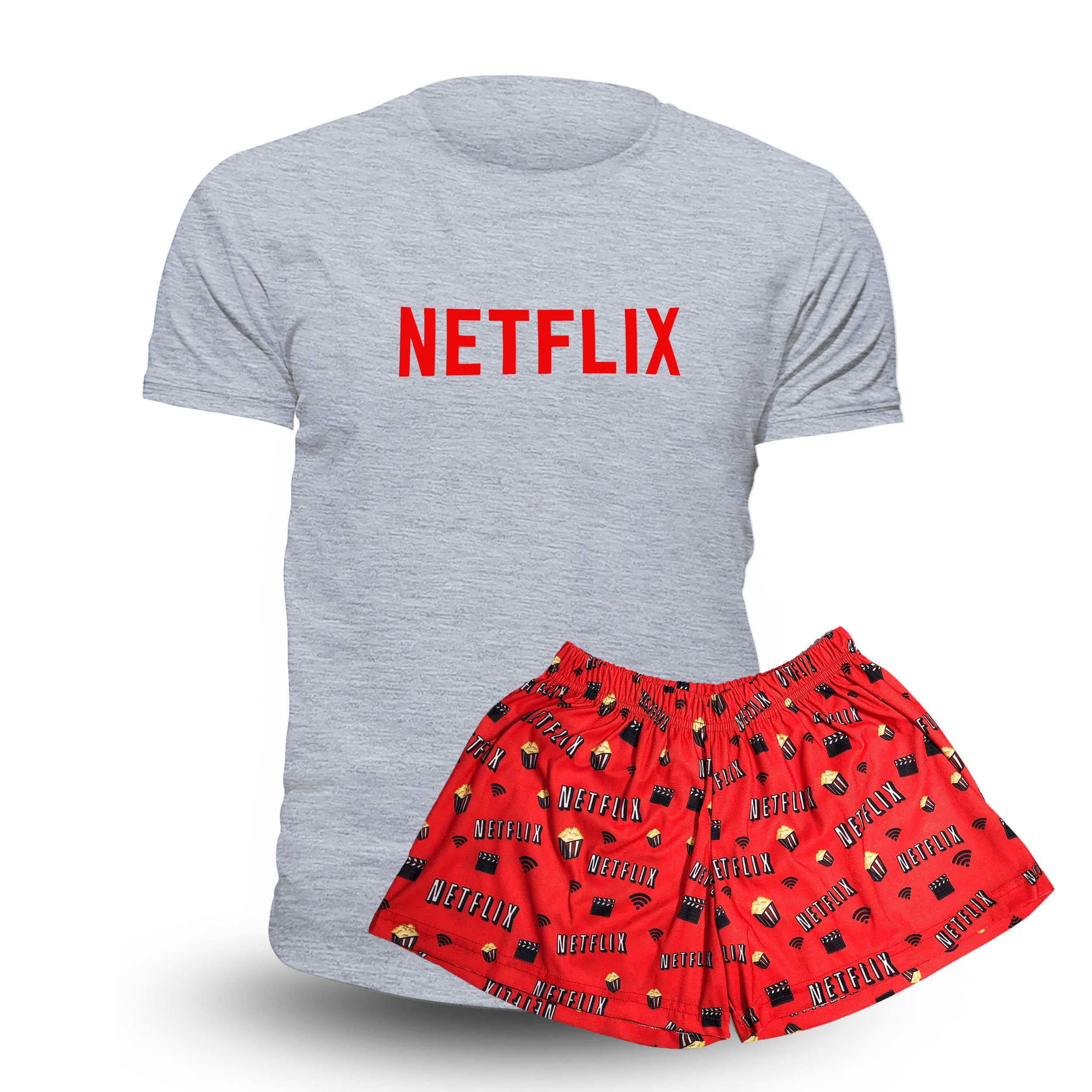 Pijama Corto Netflix Remera Gris Unisex