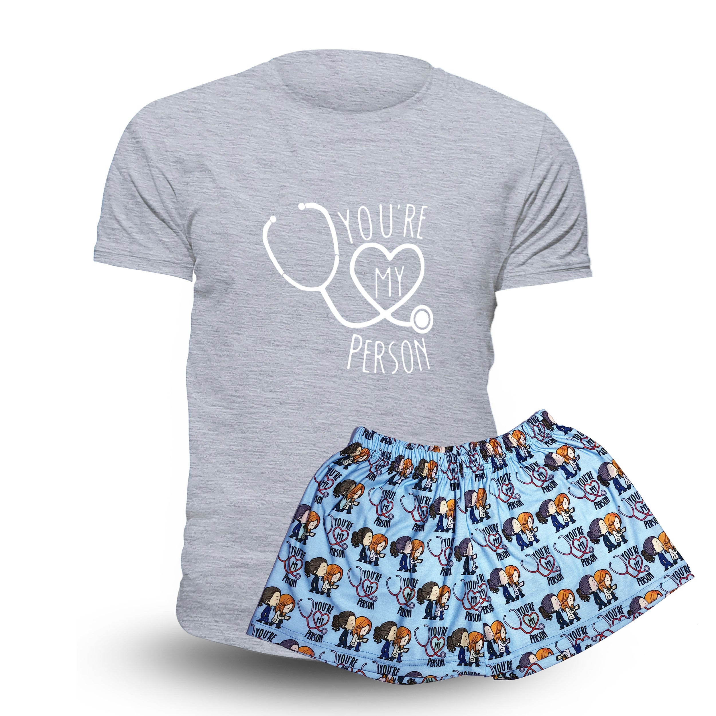 Pijama Corto Grey's Remera Gris Unisex